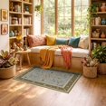 thumbnail image 2 of ODIKA 3'x5' Ultra-Soft Throw Mat, Blue Olive Elegance with Floral and Vine Motifs Intricate Symmetrical Design, Classic Washable, Bare feet friendly, Easy Care Indoor rug for Bedside, Vanity, 2 of 7