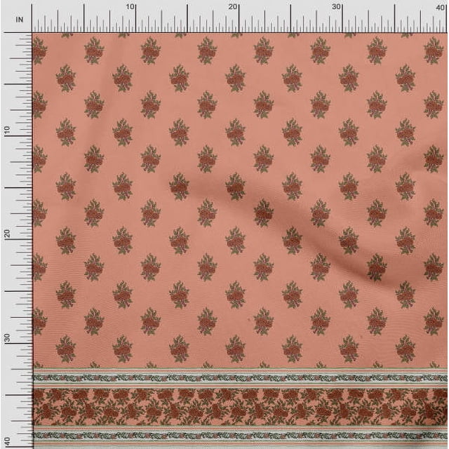 Soimoi Poly Georgette Fabric Stripe,Leaves & Floral Panel Print Sewing Fabric Yard 52 Inch Wide