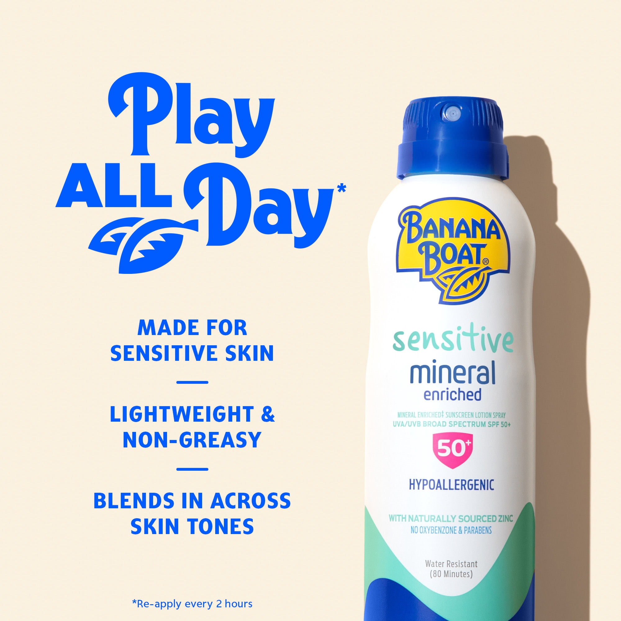 Banana Boat Sensitive Mineral Enriched Sunscreen Spray SPF 50, Sensitive Skin Sunscreen, 6 oz