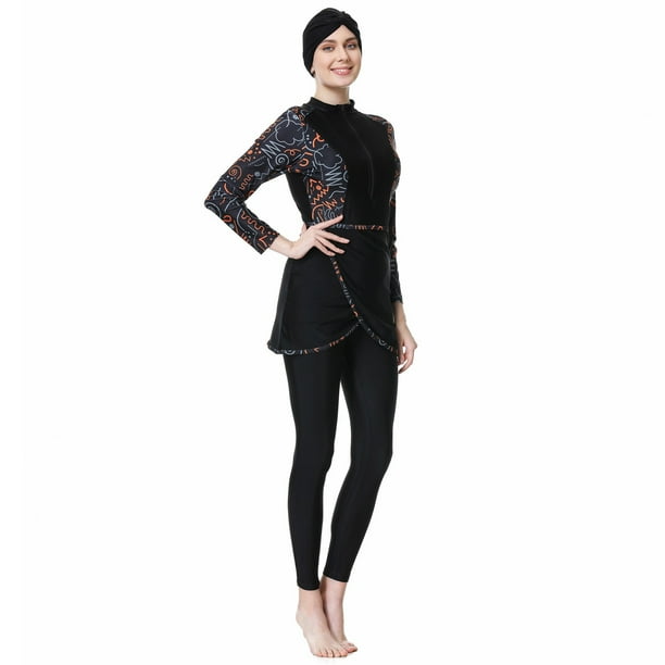 WILLBEST Trajes de Baño Conjunto de Traje de Baño de Manga Larga Con Protector Contra Erupciones, Pantalones de Baño y Gorra, Tankini Para Mujer, Actividades de Playa y Vacaciones