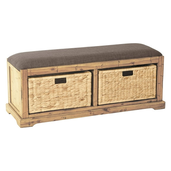 OSP Home Furnishings Sheridan Storage Bench in Distressed Toffee Finish with Latte Fabric Assembled