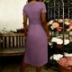 thumbnail image 3 of Largo Vestido Casual Mujer Mezcla de Lino Cuello Redondo Suelto Ajuste Multicolor Maxi de Verano para la Playa, 3 of 6