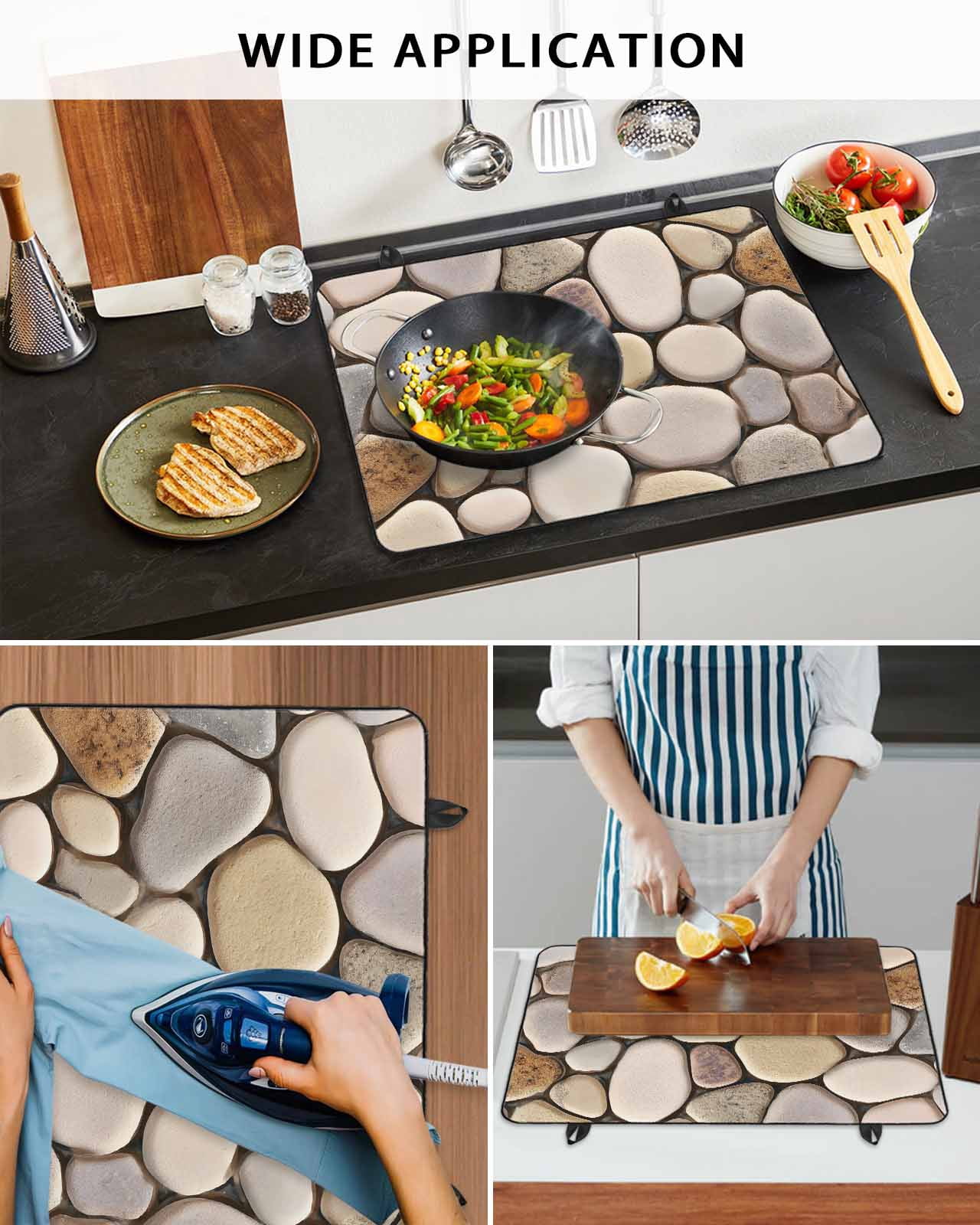 Large Induction Cooktop Protector Mat Cobblestones Stove Top Covers for Electric Stove, Natural Stones Gravel Rock Aesthetic Art Decorative Stove Burner Cover Mats, Glass Top Stove Cover