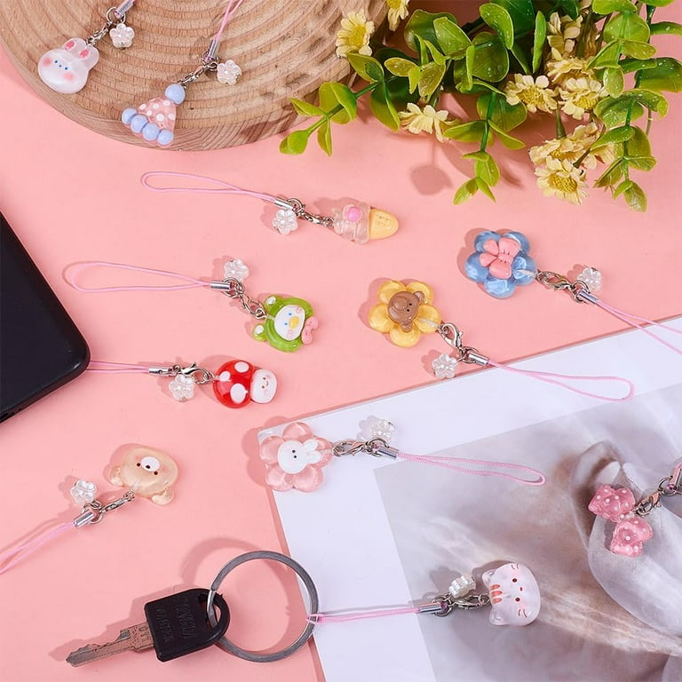 12 Pcs 12 Styles Phone Charms Sets Resin Pendant Mobile Straps