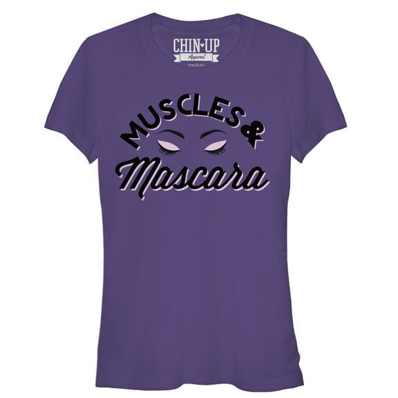 Junior's CHIN UP Muscles and Mascara Eyelashes  Graphic Tee Purple X Large