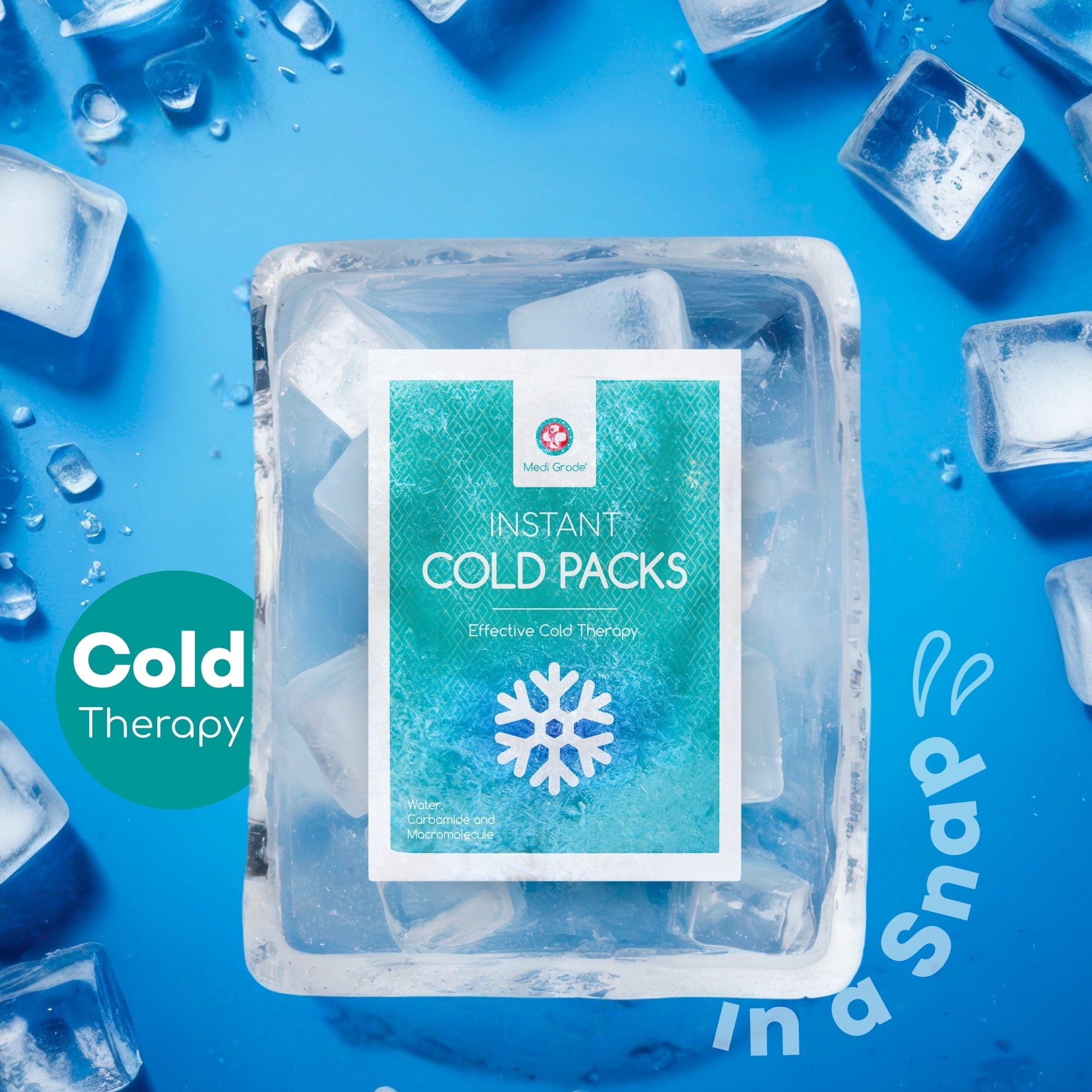Medi Grade Instant Cold Packs, 30 Packs of 3.5oz (4.5”x6”)- Disposable Cold Packs for Cooling Relief, No Freezer Needed - Cold Pack for Injuries, Knee and Ankle Cold Pack Wrap with Stabilisation Band