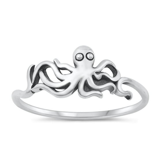 High Polished Octopus Ring .925 Sterling Silver Ocean Beach Band Jewelry Female Male Unisex Size 5