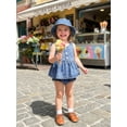 thumbnail image 6 of BemeyourBBs Toddler Baby Girl Denim Outfit Summer Clothes Sleeveless Babydoll Tank Tops Ruffle Jeans Shorts Set Sun Hat 3 Piece Cute Infant Girls Clothes, 6 of 9