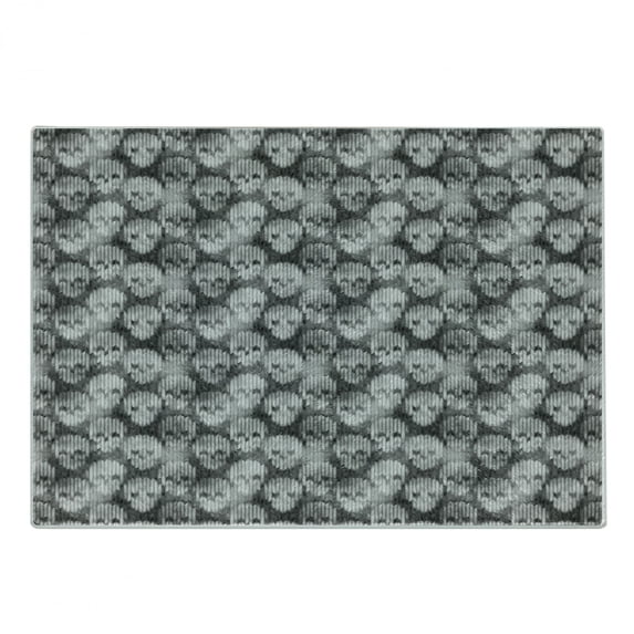 Skull Cutting Board, Knitting Chevron Texture with Brainpan Head Bone Ghostly Creepy Pattern Image, Decorative Tempered Glass Cutting and Serving Board, Small Size, Grey Black White, by Ambesonne