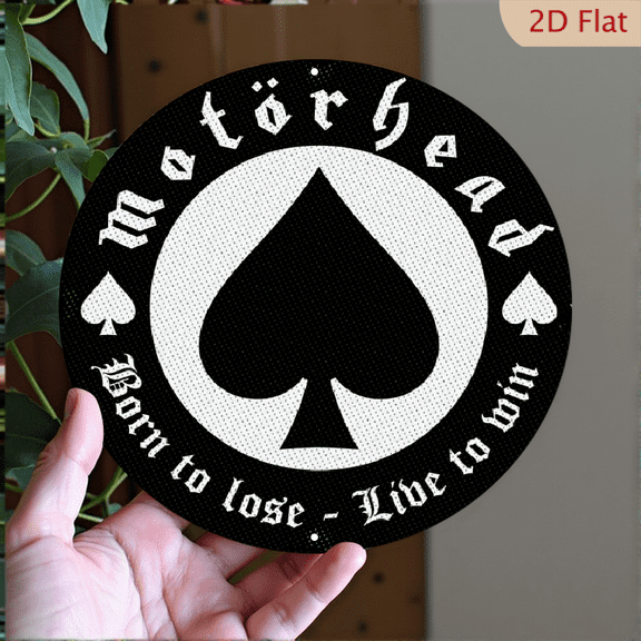 Motorhead Logo Metal Wall Art, Round Aluminum Decorative Sign, Vintage Heavy Metal Rock Band Emblem Plaque, Black and White Wall Decor, 8x8 Inch