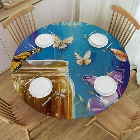 

Patifu Butterflies Honey Birthday Card Polyester Tablecloth - Stain-Resistant Indoor Outdoor Restaurant Party Decor - Round Table Cover 38 -42