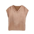 thumbnail image 6 of Deago Women Silk Satin Tops Cap Short Sleeve Blouse Summer V Neck Work Shirts Business Casual Dressy Outfits (Coffee, S), 6 of 9
