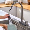 thumbnail image 2 of Kitchen faucets with Pull Down Sprayer with Waterfall Shower Stainless Steel Single Hole Hot and Cold Water Swivel Pull Down Kitchen Faucet-Grey, 2 of 7