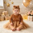 thumbnail image 2 of Baby Girls Long Sleeve Velvet Tulle Dress Set Star Print Skirt Ruffle Bow Detail with Matching Bow Headband, 2 of 6