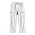 thumbnail image 6 of Spazoro Boys Corduroy Cargo Pants with Multi‑Pockets, Straight Leg Solid Color Drawstring Loose Fit Elastic Waist Casual Trousers for Daily Street White Size 4-5T, 6 of 7