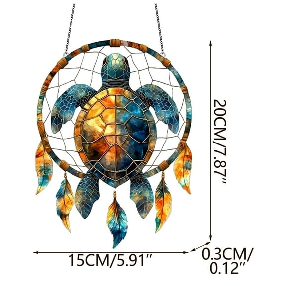 Sea Turtle Stained Acrylic Window Hanging Ornament, Acrylic Wall Art Decor Panel for Indoor Outdoor Decor, Ocean Themed Decor Hanging with Chain, Housewarming Gift