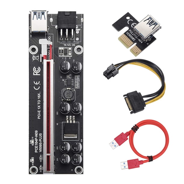 Placa elevadora PCI-E con luz dinámica LED Extensor PCI-Express de 6 pines con 8 condensadores sólidos, ranura roja, USB rojo Vogacara EL004773-05