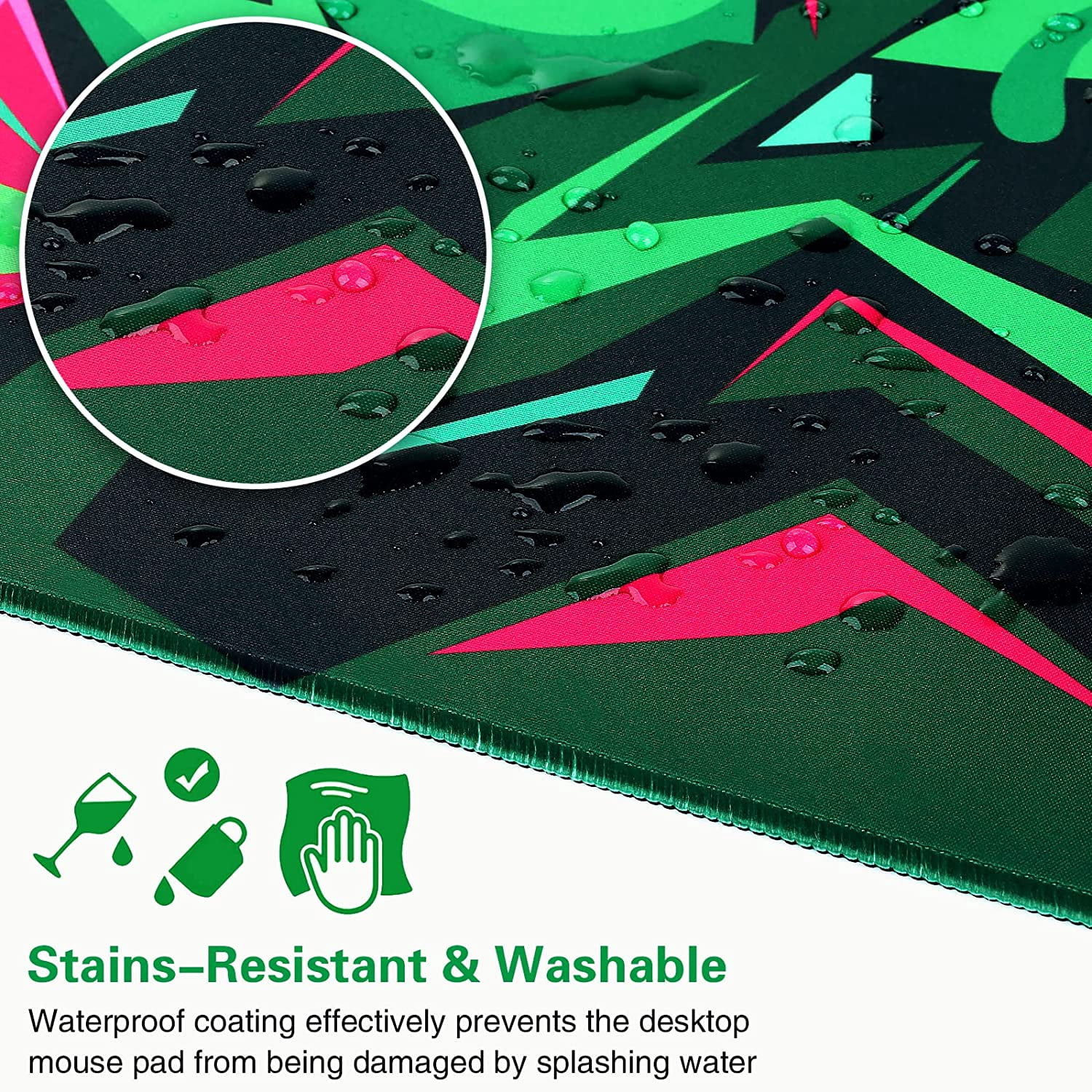 Gaming Mouse Pad, Extended Mouse Pad 31.5x15.7inch XXL Large Big Computer Keyboard Mouse Mat Desk Pad with Non-Slip Base and Stitched Edge for Home Office Gaming Work (Green Graffiti)