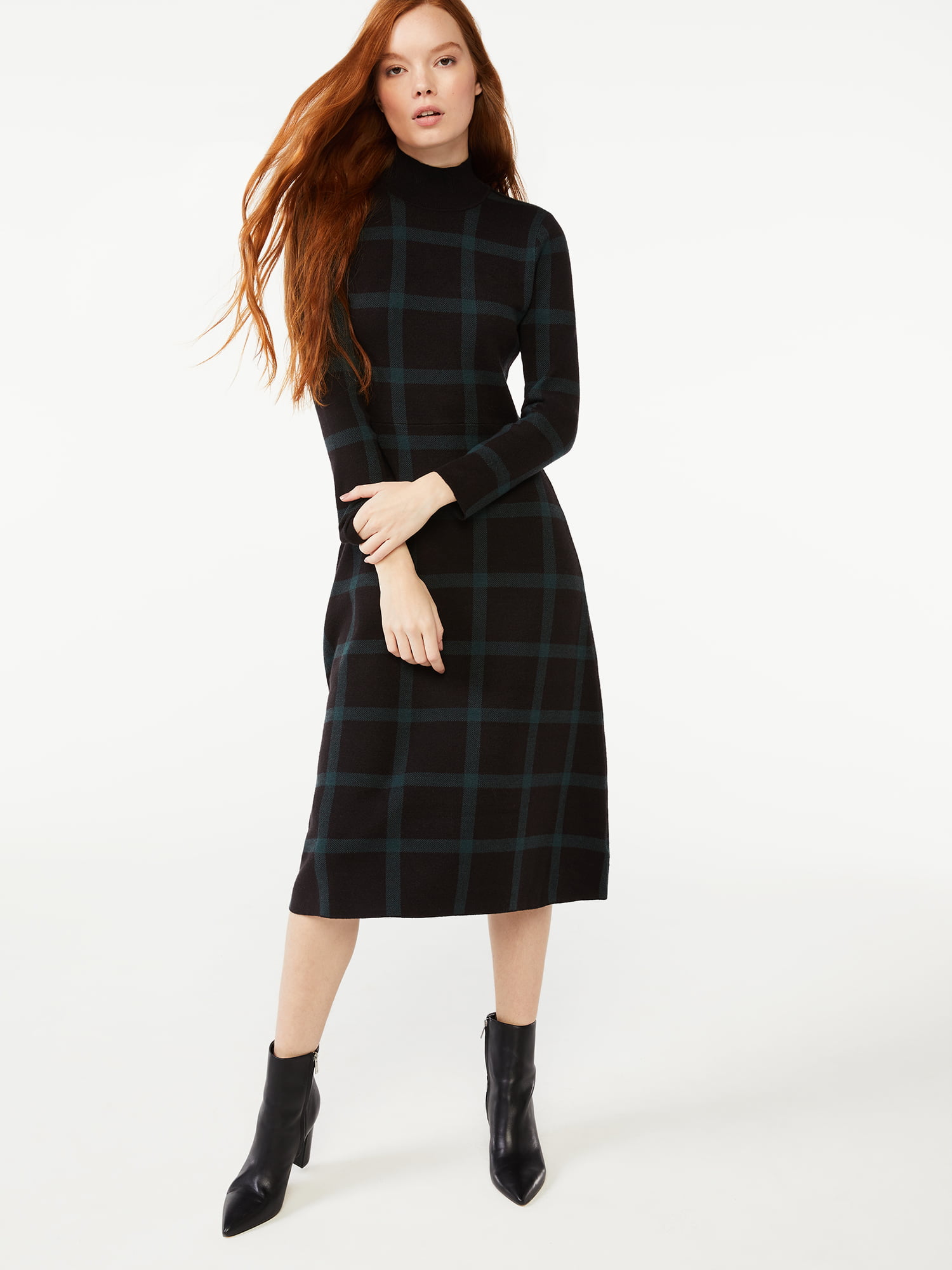 Free Assembly Women's Turtleneck Fit and Flare Sweater Dress - Walmart.com