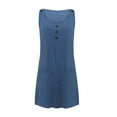thumbnail image 2 of XVJRHAK Garden Party Dress Women's 2024 New Summer Fashion U Neck Solid Color Sleeveless Purse Buckle Cotton Midi Dress (Blue,XL), 2 of 6