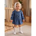 thumbnail image 5 of Cjfdfy Newborn Baby Girl Denim Romper Dress A Line Ruffled Trim Collar Bubble Long Sleeve Dress Girl Vintage Dress Baby Cute Fall Winter Denim Dress Outfit 0-18M, 5 of 9