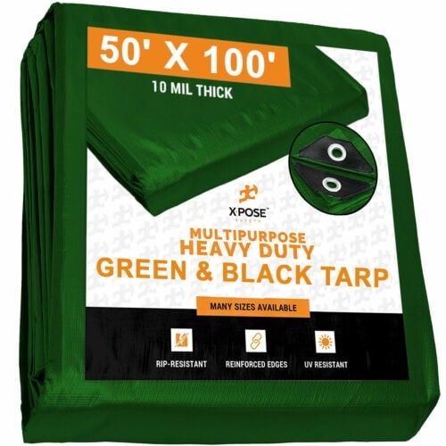 Heavy Duty Poly Tarp 50 Feet x 100 Feet 10 Mil Thick Waterproof, UV