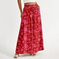 thumbnail image 4 of Women Casual High Waist Wide Leg Pants Summer Floral Solid Long Pants Beach Trousers with Pocket, 4 of 4