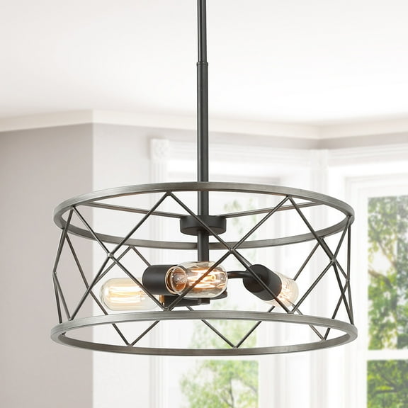 LNC 3-Light Drum Chandelier Transitional Style for Kitchen Island,Antique Gray