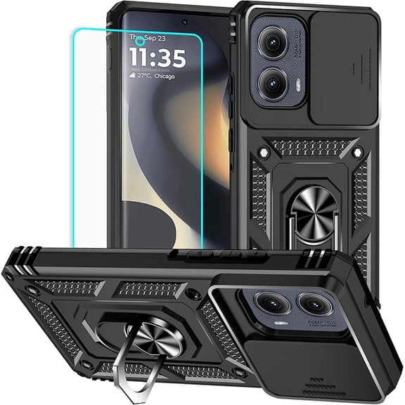 MUKO for Motorola Edge 2024 Case with Screen Protector: [Military Grade 20ft. Drop Tested] Ring Shockproof Protective Phone Case for - Moto Edge 2024 Black