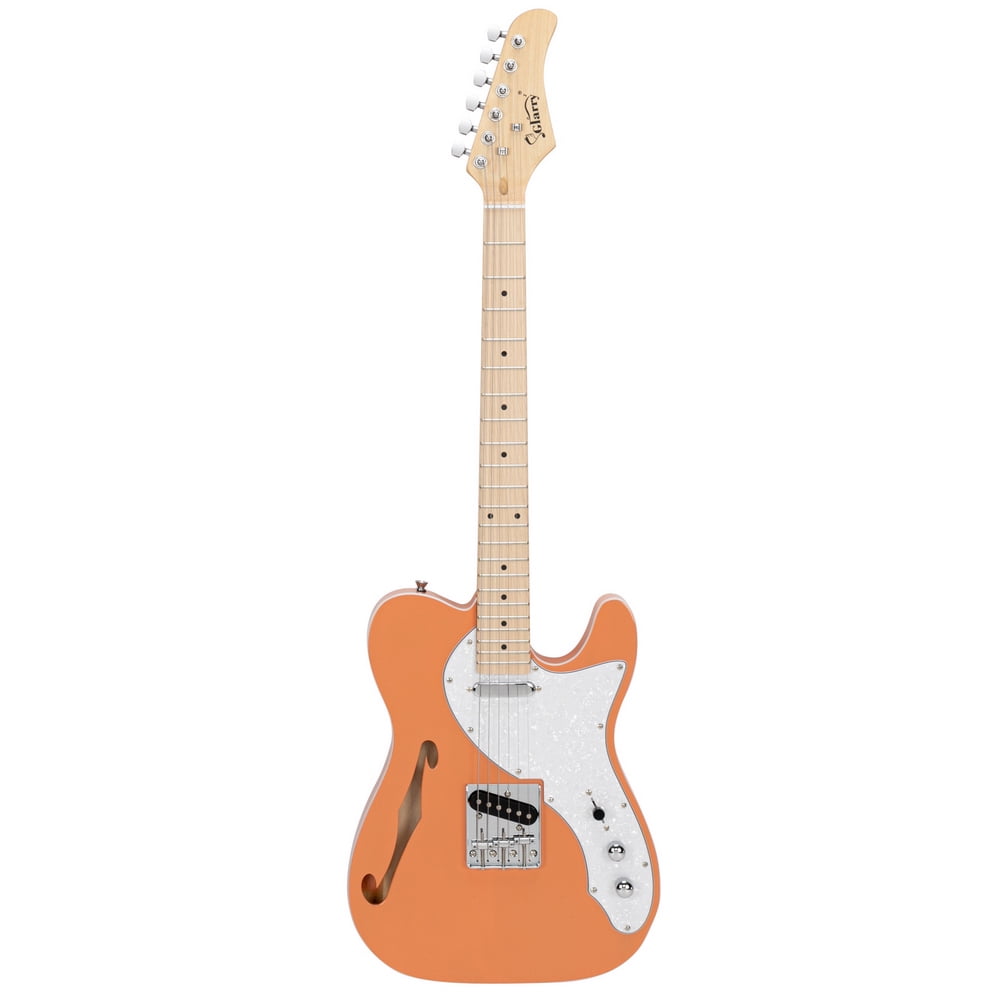 Private Jungle Glarry GTL Semi-Hollow Electric Guitar F Hole SS Pickups Maple Fingerboard White Pearl Pickguard,Orange-red