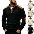 thumbnail image 2 of LYSMORA Men's Knit Stand Collar Button Pullover Sweater, Contrast Splice Elbow Patch Long Sleeve Casual Tops, 2 of 6
