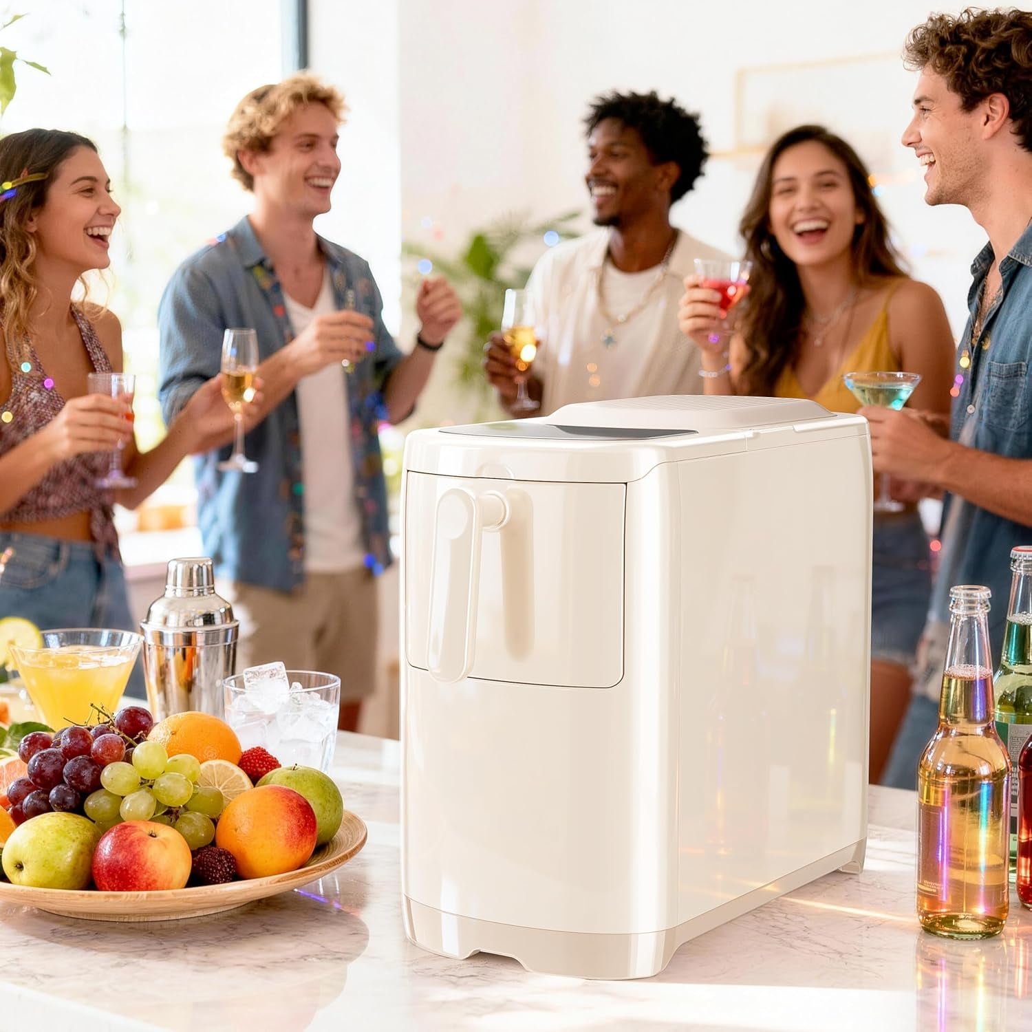 Portable Countertop Ice Maker,18Lbs/24H Bullet Ice Machine,7-Min 6Pcs Fast Ice Making Self-Cleaning,One-Touch Operation,Removable Lid Easy to Clean,Inculde Ice Scoop for Home,Kitchen,Office,RV(Beige)