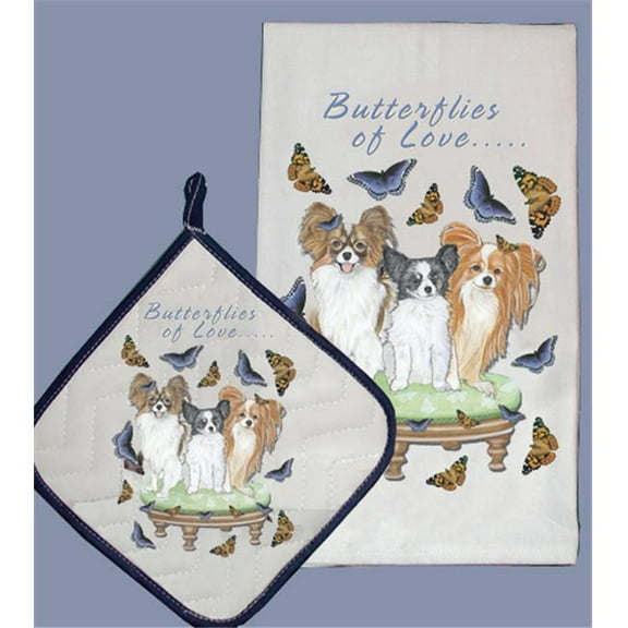 Pipsqueak Productions  Dish Towel and Pot Holder Set - Papillon