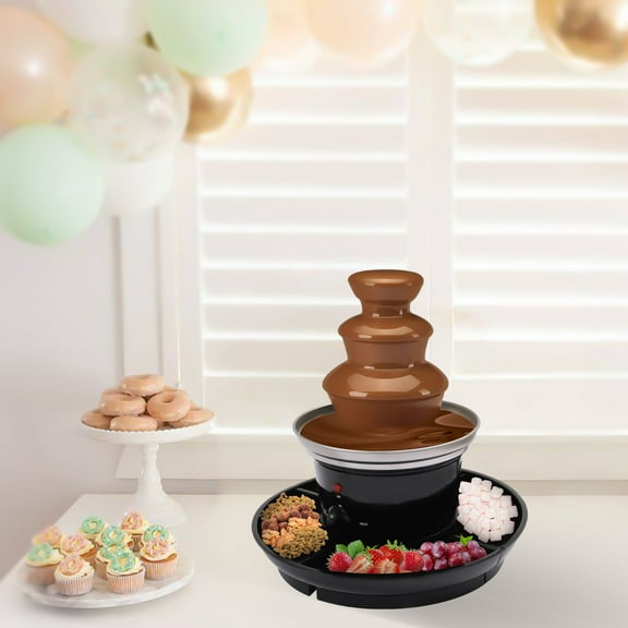 3-Tier Electric Chocolate Fondue Fountain Stainless Steel Party Fountain with Fruit Plate for Party