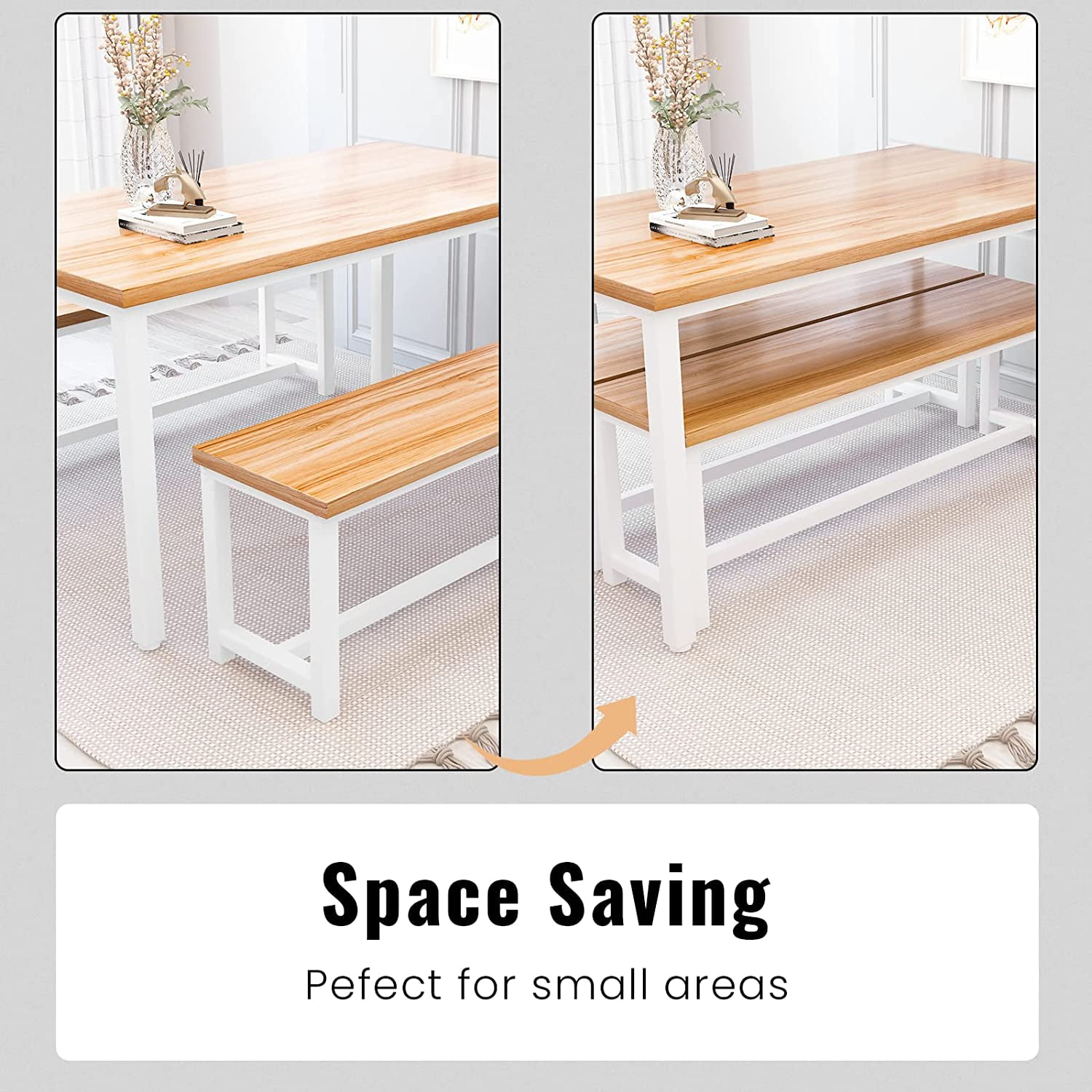 LinkRomat 47 Inch Dining Table Set for 4, 5 Piece Kitchen Table and Chairs Set, Compact Dining Room Table Set for Home or Apartment