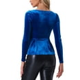 thumbnail image 3 of INSPIRAR CHIC Blusa de Mujer Elegante de Terciopelo con Escote Corazón de Manga Larga y Peplum en Azul Real, 3 of 6