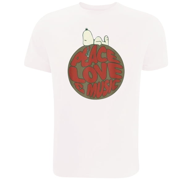 Peanuts - Camiseta Far Out Peace Love And Music para Mujer (Blanco)