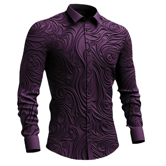 Camisas Para Hombre Slim Fit Camisa de manga larga con botones sueltos informales estilo al libre 3D de moda para hombres Camisa de manga larga (Purple, 3XL)