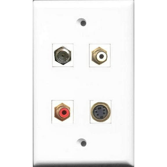RiteAV 1 Port RCA Red and 1 Port RCA White and 1 Port Coax Cable TV- F-Type and 1 Port S-Video Wall Plate