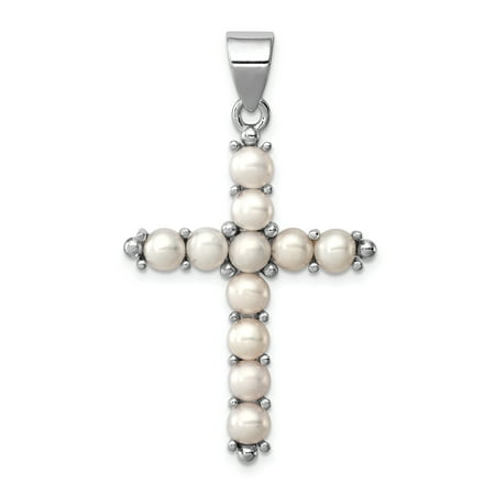 Sterling Silver Rhodium-platedFW Cultured Pearl Cross (Best Wax For Silver Bmw)
