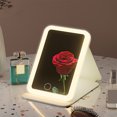 thumbnail image 1 of Travel Makeup Mirror with Light, Lighted Makeup Mirror 5.43*7.95 Inch Tabletop Vanity Mirror with Lights, Rechargeable Desktop LED Cosmetic Mirror with 90° Rotatable Stand, Dimmable Lighting, 1 of 7