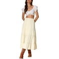 thumbnail image 2 of INSPIRE CHIC Women's Boho Flowy Elastic High Waist Lace Trim Tiered Long Skirt XS Apricot, 2 of 6