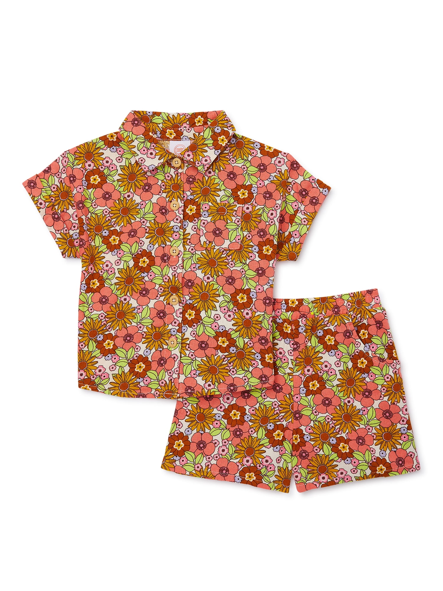 Wonder Nation Toddler Girls Elevated Shirt and Shorts Set, Sizes 12M-5T