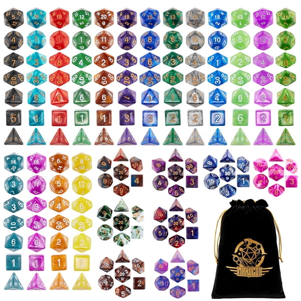 Surhugvy Dnd Dice Set 25 X 7 Dados poliédricos (175 piezas) para mazmorras y dragones Dnd Rpg Mtg Juego de mesa D4 D6 D8 D10 D12 D20 Dados de 25 colores con 1 bolsa grande de franela