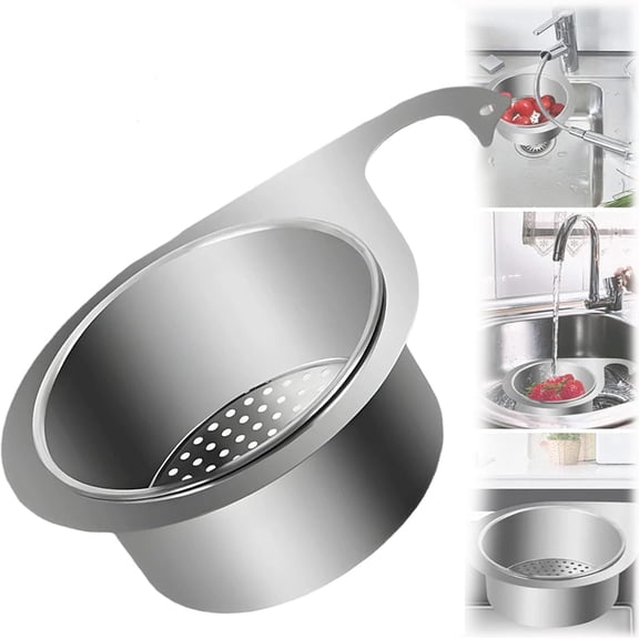 Stainless Steel Drain Basket for Kitchen Sink, Multifunction Faucet Hanging Corner Filter Basket with Quick Drain, Swan Sink Strainer for Fruit and Vegetable Washing (1pcs)
