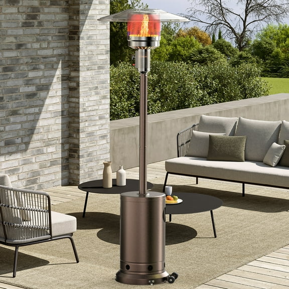 Gianna 48,000 BTU Propane Patio Heater, Comes with Double Heating Grid, Wheels and Sandbox,Stable Base for Home, Outdoor, Brown