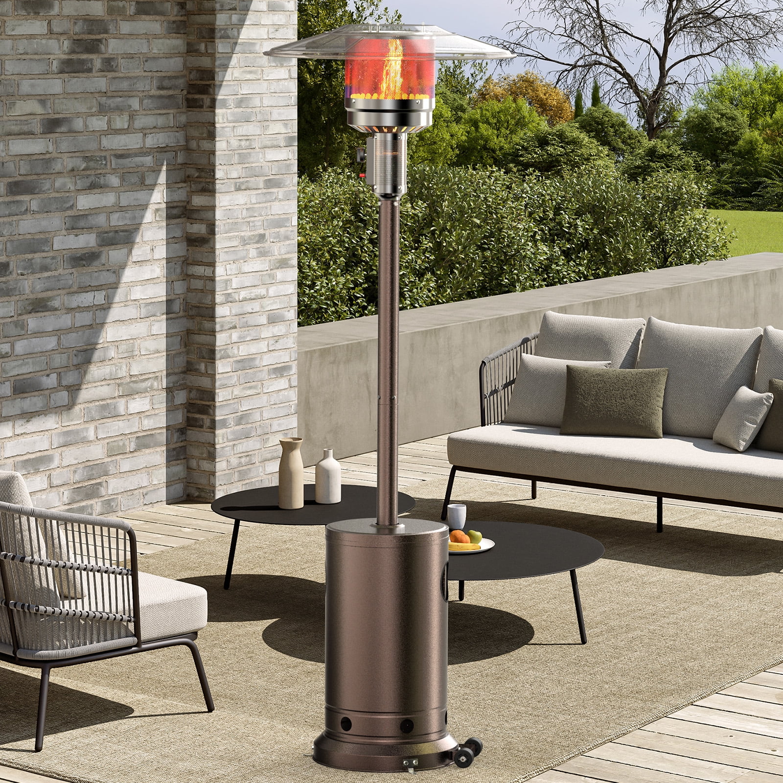 GIANNA 48,000 BTU Propane Patio Heater, Comes with Double Heating Grid and Wheels,Portable Design for Home, Commercial, Brown