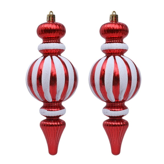 Shoreew 2 Pcs 7 Inch Finial Drop Christmas Tree Ornaments Red White Gourd Shape Hanging Ornaments Shatterproof Plastic Finial Pendant for Holiday Party Decor