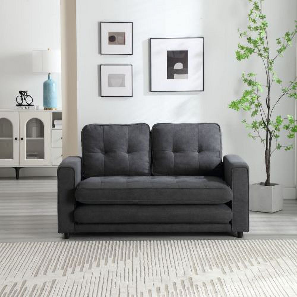 BSHTI 3 Fold Sofa,Convertible Futon Couch sleeper sofabed,Space saving loveseat,Pull Out Couch Bed for Living Room,Dark Gray Velvet linen fabric