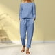 thumbnail image 1 of Trajes De 2 Piezas Conjunto de pantalones de 2 piezas de lino y algodón de manga larga para mujer, ropa diaria (azul XXXL) Ygjytge para Mujer Azul T S, 1 of 6